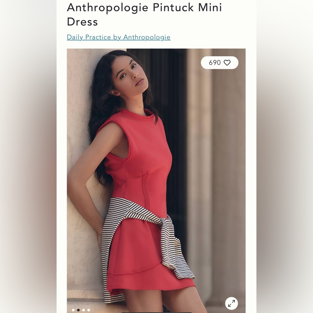 Anthropologie Pintuck Daily Practice Red Short-Sleeve Mini Dress NWT donated